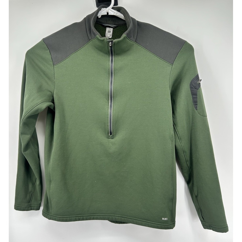 REI Fleece Half Zip Pullover Sweatshirt Green And Black Men's Size XL